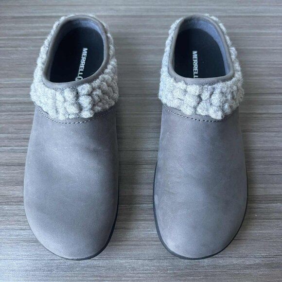 Merrell Women's Encore Kassie Gray Nubuck Wool Winter Clogs Mules  $85 - Picture 3 of 12